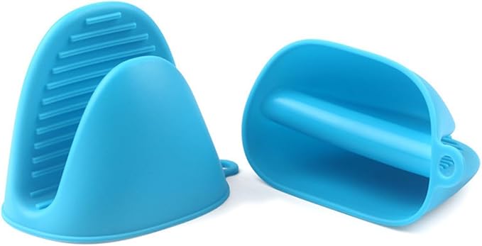 Oven Glove Thicken Silicone Pot Holder Mini Oven Mitts Heat Resistant Pinch Covers for Baking, Cooking, Bbq Grilling (Blue)
