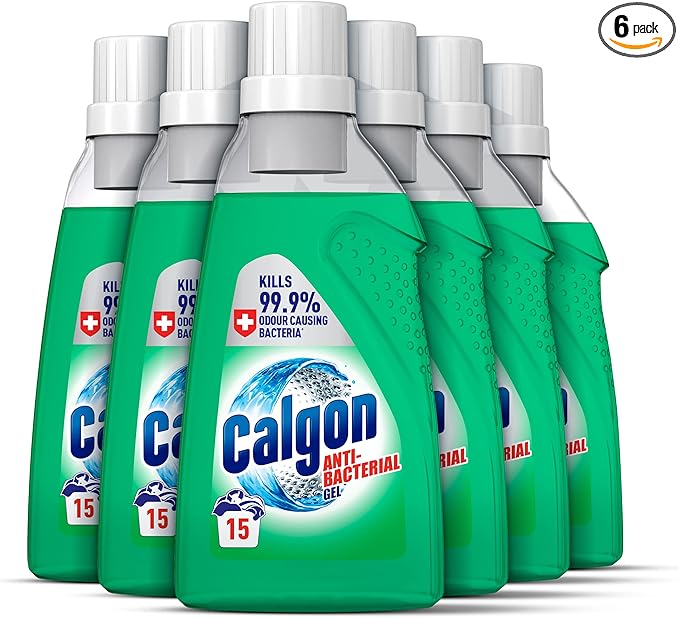 Calgon Antibacterial Washing Machine Cleaner & Water Softener Gel, 750ml, Pack of 6, Kills 99.9 percent of Bacteria in Your Washing Machine, Limescale and Rust Remover, Deep Clean, 90 Washes