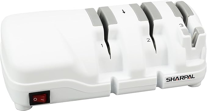 SHARPAL 198H Electric Knife Sharpener - 3 Stage Professional Knife Sharpening System with Diamond Wheels, Suit for Double-Beveled Straight Edge & Serrated Knives, Quick Razor-Sharp Results, Low Noise