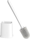 Canvint Silicone Toilet Brush With Holder Set, Dead Corner Deep Cleaning, Quick Drying, Flexible No-Slip Long Plastic Handle for Bathroom (White)