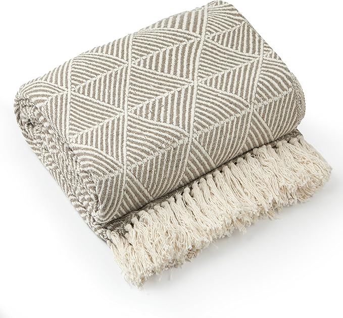 Emma Barclay Throw Blanket For Sofas Bed Extra Large Recycled Cotton Throws For Settees In Natural Throw Scandi Woven Blankets - Zahra Collection 50" x 60" (127cm x 152cm) Natural