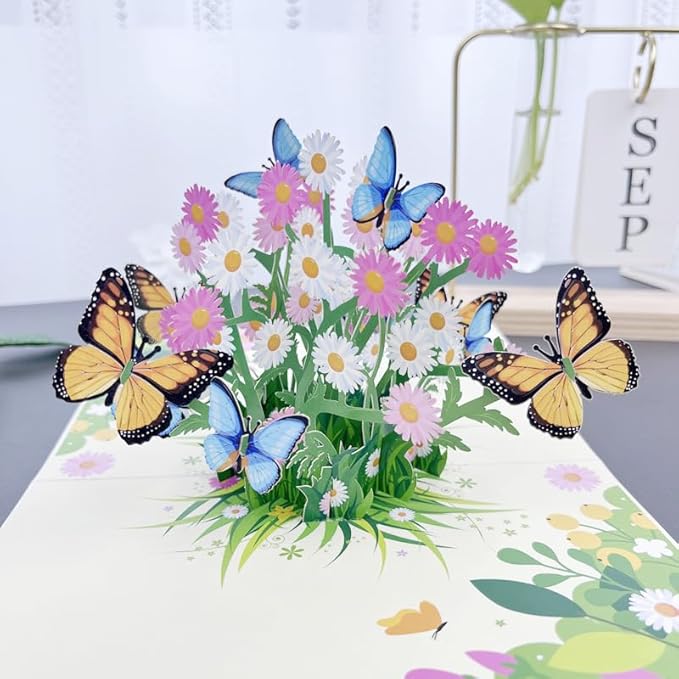 Pop Up 3D Card Butterfly And Daisy With Envelope Note Tag Happy Anniversary Cards Birthday For Women