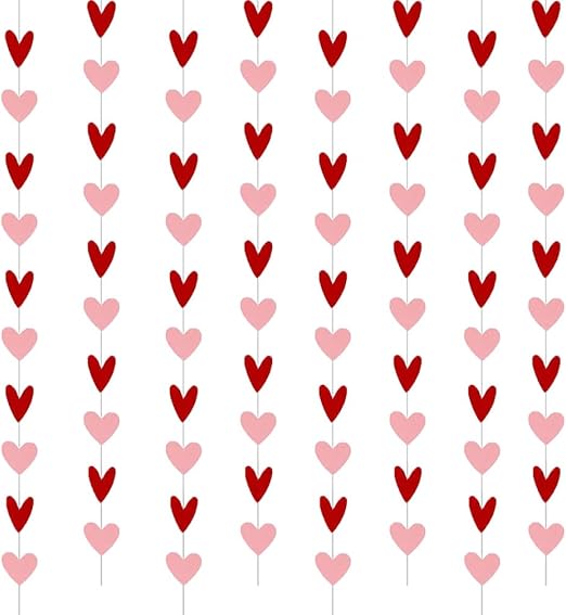 8 packs Heart Garlands,12 meters Valentines Bunting Banner String,Valentines Hanging Garland,Valentines Day Heart Decoration for Wedding,Engagement
