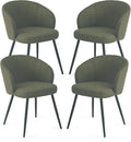 Set of 4 Chunky Weave Fabric Upholstered Dining Chairs with Arms and Metal Legs for Dining Room, Kitchen, Living Room, Home Office (4, Green)