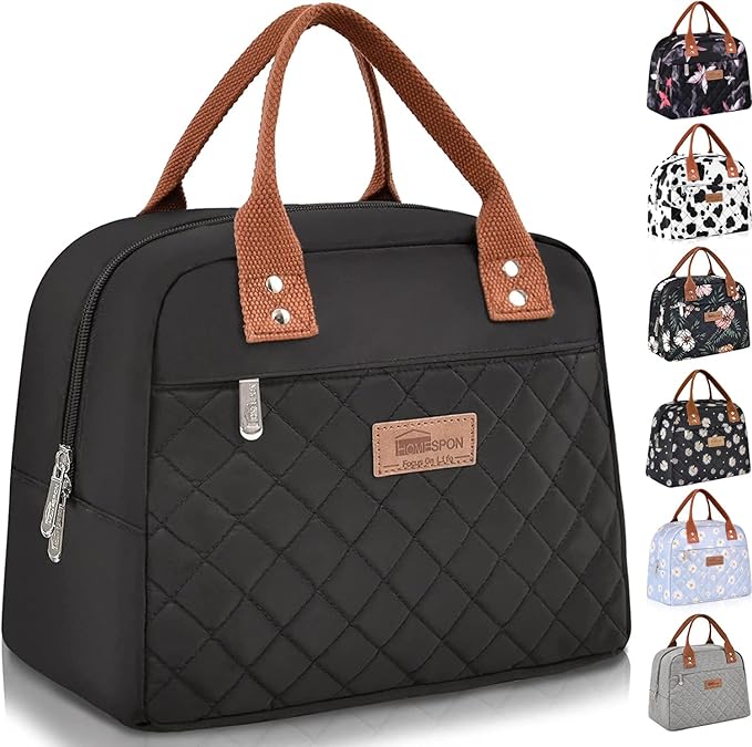 HOMESPON Insulated Lunch Bag for Women Adult Work Ladies Men Cool Bag Lunch Box Container Tote Bags for School Picnic or Travel(Black)