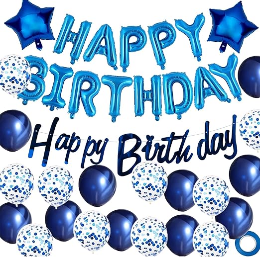 Happy Birthday Decorations Blue Balloons Banner for Boys Men, BC01