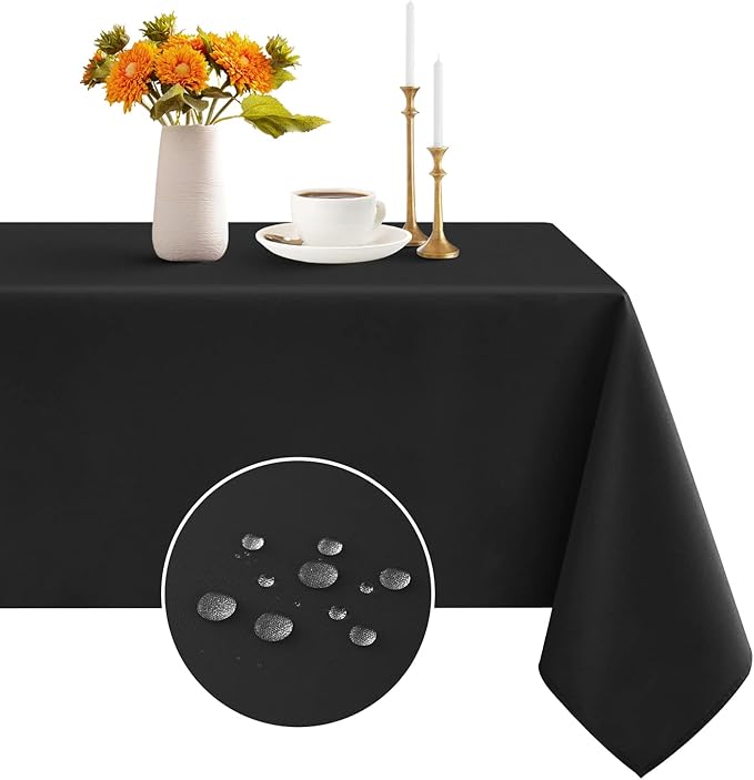 Romanstile Black Tablecloth wipe clean,140x200 CM,washable,water resistant Table Cloth,Table Cover for Christmas Kitchen Dining Party Wedding Winter New Year Decorations,55x78 inch