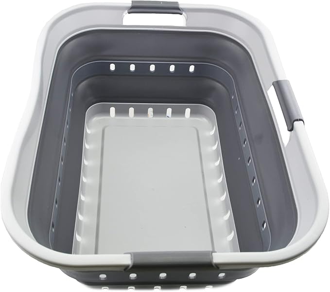 SAMMART 42L Collapsible Plastic Laundry Basket - Foldable Pop Up Storage Container/Organizer - Portable Washing Tub - Space Saving Hamper/Basket (1, Grey/Dark Grey)