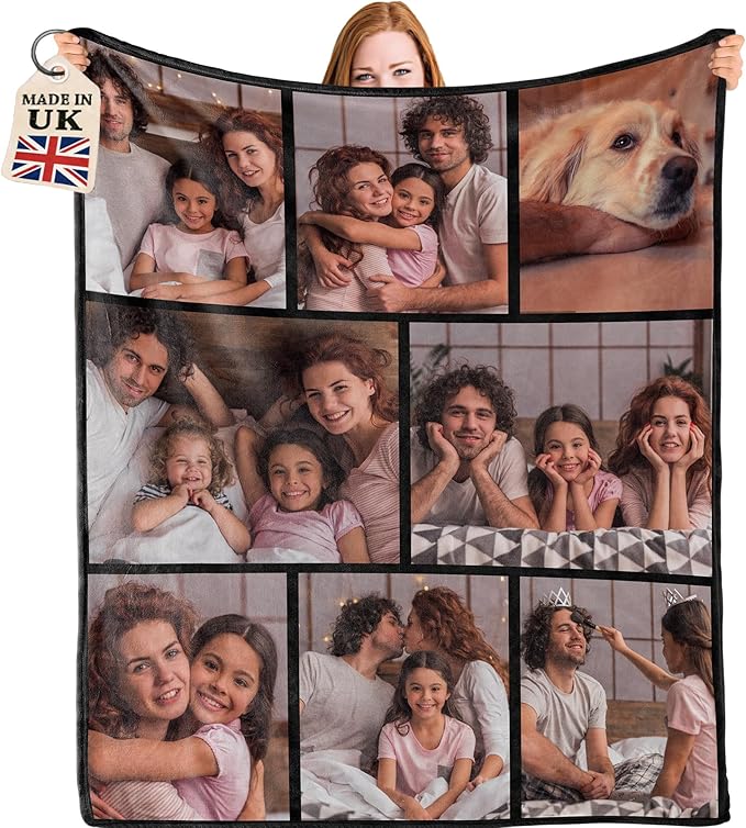 Bemaystar Personalised Blanket with Photo Text - Personalised Gifts for Women Men, Photo Blanket, Custom Blanket, Gifts for Family Kids Pet Friends for Birthday Fathers/Mothers Day