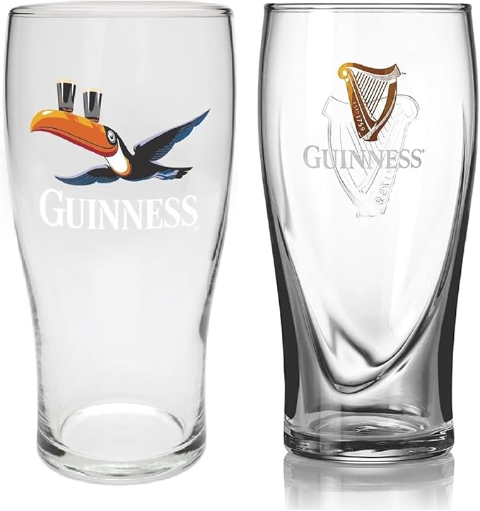 Guinness Official Merchandise Gravity and Toucan 2 Pack Pint Glasses, 20 ounces