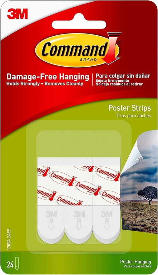 Command Poster Hanging Strips, Small, White, 24-Strips (17024-24ES)