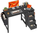 BEXEVUE Desk with 4 Drawers, 100cm Comuputer Desk with Fabric Storage Drawers, Small Reversible Home Office Writing Table for Small Spaces, Black