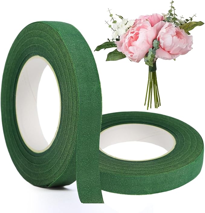 2 Rolls Green Floral Tape, Floristry Tape12mm Width Green Tape Flower Arranging Accessories for Stem Wrapping and Floral Arrangements, Bouquet Stem Wrapping and Florist Craft Projects