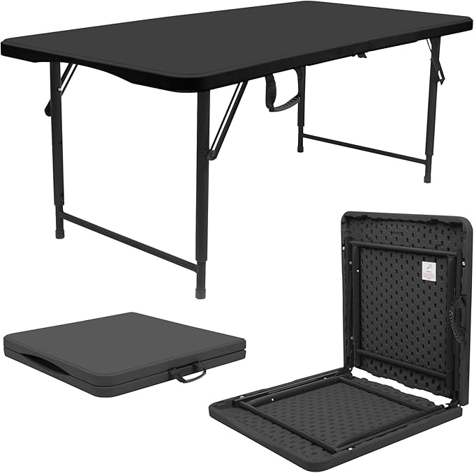Harbour Housewares Rectangle Folding Trestle Table - 120cm (4ft) - Black - Height Adjustable Outdoor Folding Table for Picnic, BBQ, Garden, Camping, Wedding