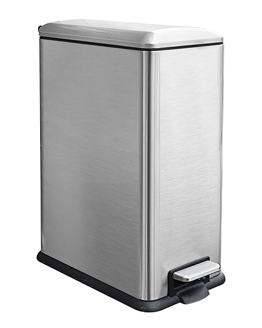 Kitchen Bin 45L,Lager Pedal Bin with Soft Close Lid, Slim Kitchen Bin with Removable Inner Bucket for Home, Slim Bins for Kitchen, Dining Room and Office,Silver