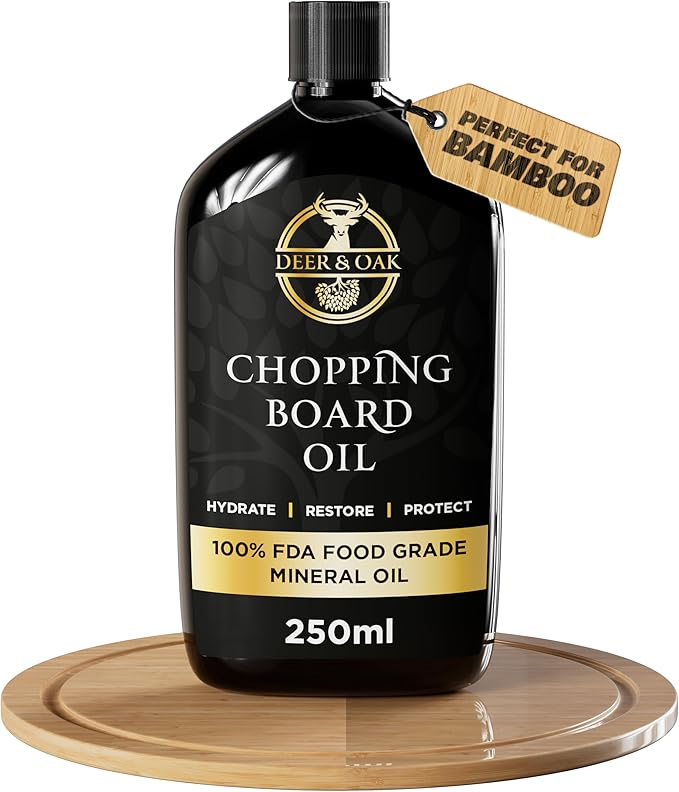 Deer & Oak - 250ml Premium Food Safe Mineral Oil for Chopping Boards, Butchers Block, Wood & Slate Oil - 100% Food Grade