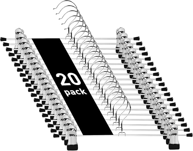 Trouser Hanger Strong Chrome Skirt Coat Hangers with Non-Slip Clips 28cm (11"),Pack of 20