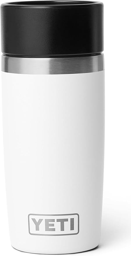 YETI Rambler 12 oz (355 ml) Travel Bottle with 100% Leakproof Hotshot Commuter Cap, Vacuum Insulated Stainless Steel Coffee Flask for Travel & Commute, White