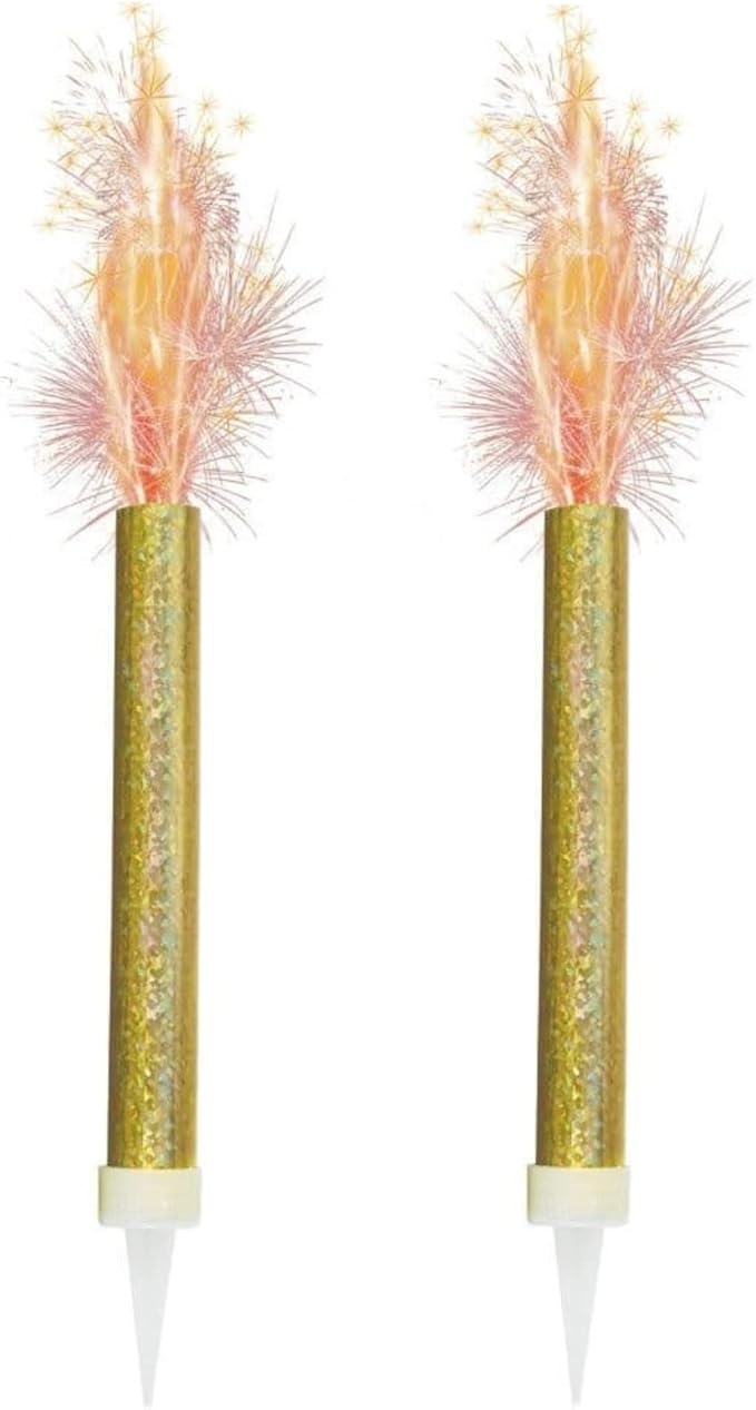 Ice Fountain Candle Cake Topper Sparkler for Birthday, Wedding, Anniversary Decoration. (2 PCS, Gold)