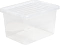 PACK OF 2 Large Storage Box with Lid Strong Plastic Stackable Nestable Container Home Office Clear (25 Litre)