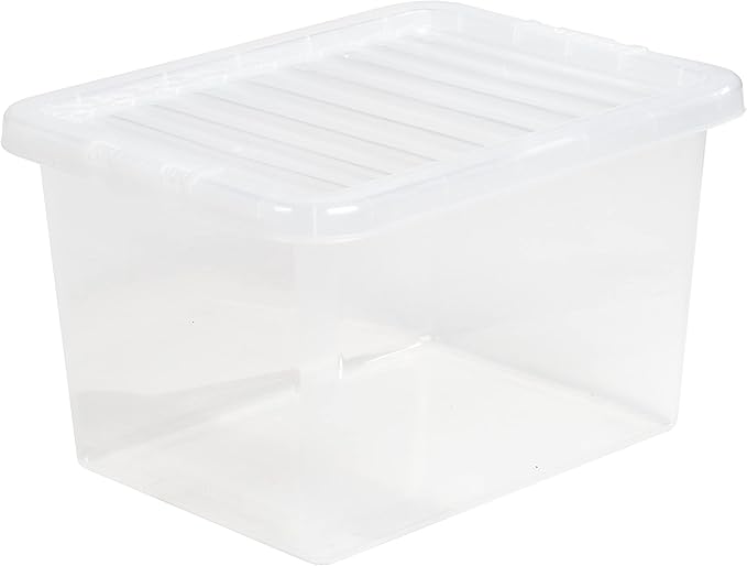 PACK OF 2 Large Storage Box with Lid Strong Plastic Stackable Nestable Container Home Office Clear (25 Litre)