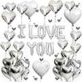 I Love You for Him/Her Balloons 31PCS Silver 18 Inch Heart Balloons Banner Romantic Decoration Kit for Valentines Party Wedding Engagement Galentines Day Bridal Shower Anniversary Decor