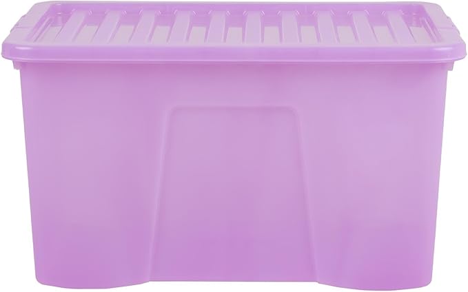 Wham Crystal 60 Liter Storage, Heavy Duty Plastic Storage Box With Lids Home Office Stackable Nestable, Large Storage Boxes With Lids 60 x 40 x 33 cm - Tint Lilac (Pack of 5)