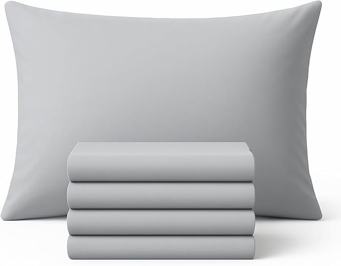 4 Pack Egyptian Cotton Pillow Cases - 250 Thread Count, Premium Hotel Quality, Soft & Breathable, Envelope Closure Pillowcases - Standard Size (50x75 cm), Silver grey