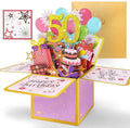 50th Birthday Card, Pink Pop Up 50th Birthday Cards for Women, Special 50th Birthday Gifts, 3D Sweet Popup Gift Box Greeting Cards for Daughter Mum Wife Auntie Female Her Gift Decoration