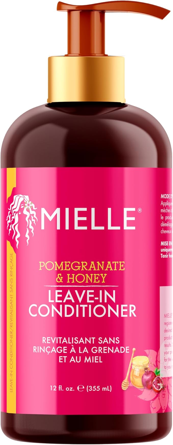 Mielle Pomegranate & Honey Leave In Conditioner for Curly Hair - Moisturising Detangler & Curly Hair Treatment to Help Repair Damage, Prevent Frizz & Improve Shine, 355 ml (Pack of 1)