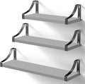 Pipishell Floating Shelves Wall Mounted Shelf, Paulownia Wood Wall Shelves, Wooden Shelves Set of 3 for Bedroom, Bathroom, Living Room, Kitchen, Home Office, Laundry room,etc (Grey)
