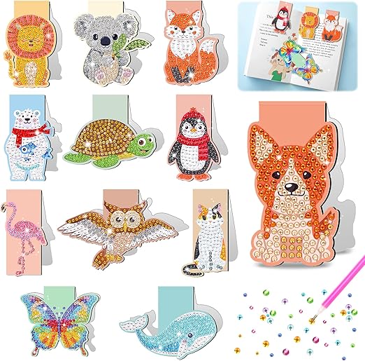 Gifts for 5 6 7 8 9 10 Year Old Girls, Arts and Crafts for Kids Age 6-12, DIY Diamond Art Animal Magnetic Bookmark for Kids, Creative Craft Kits for Boys Girls Birthday Presents Toys
