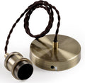 COZZY Vintage Ceiling Pendant Light Fitting, Brown Twisted Braided Flex,E27 Lamp Holder Suspended Pendant Light Fitting Kit-Antique Brass