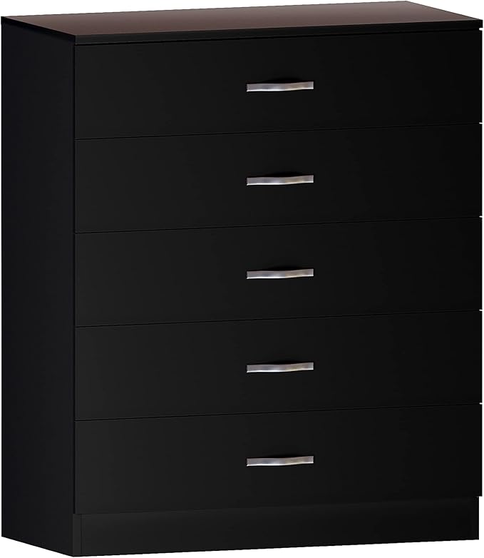 Vida Designs Riano 5 Drawer Chest of Drawers, Metal Handles and Runners, Anti-Bowing Drawer Support, Bedroom, Nursery Furniture, Black