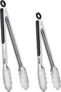HOTEC Stainless Steel Kitchen Tongs Set of 2-9" and 12", Locking Metal Food Tongs Non-Slip Grip