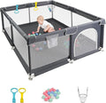 CHOLY Baby Playpen for Babies and Toddlers, Durable Play Pen with Visible Breathable Mesh, Foam Protection, Easy to Assemble Infant Fence -128 ×128cm (Dark Grey, 128 x 128cm)