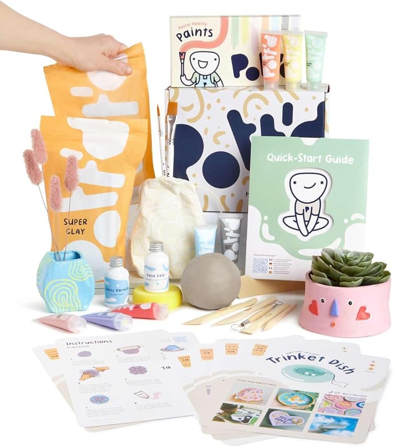 Pott'd at Home Pottery Kit for Adults, Air Dry Clay Kit for Beginners, Valentines Decorations, Craft Kit for Adults with Air-Dry Clay, Tools, Paints, Brushes, Sealant, Guides, Perfect Valentines Gifts