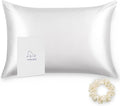 ALASKA BEAR 100% Mulberry Silk Pillowcase for Hair and Skin Health, Hypoallergenic, Standard Size 50x75cm Natural Silk Pillow Case for Beauty Sleep (1pc, White)
