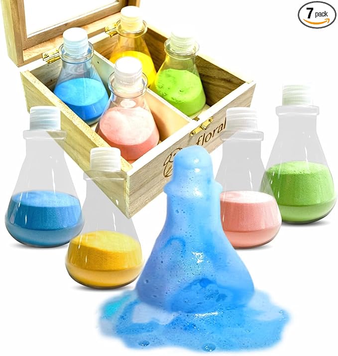 Efloral 4-in-1 STEAM Science Kit - Create Your Own Colourful Bath Bombs in Wooden Gift Box, Educational DIY Chemistry Set for Girls & Boys, Fizzy & Fun Bubble Bath Experience