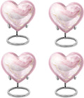 Blush Pink Marble Heart Urn - Small Decorative Mini Urn (3 Inch, 4 Pcs) for Women's Cremation Ashes