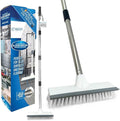 Floor Squeegee Broom Scrubbing Brush with Stiff Brush Bristles and 4PC Broom Handle for Home and Commercial Use - Bathroom Cleaning Scrubber, Floor Sweeper Indoor for Tile or Wood Surfaces