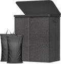 Lifewit 145L Laundry Basket with Lid, Double Washing Basket with Handles and Removable Bag, Foldable Tall Dirty Clothes Hampers for Laundry Room, Bedroom, Bathroom, Dorm, Dark Gray