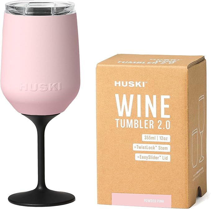 Huski Wine Tumbler 2.0 | New | Award-Winning Design with Detachable Stem | Premium Stainless Steel Wine Glass with Lid | Triple Insulated Tumbler | 355ml Capacity | Great Gift (Powder Pink)