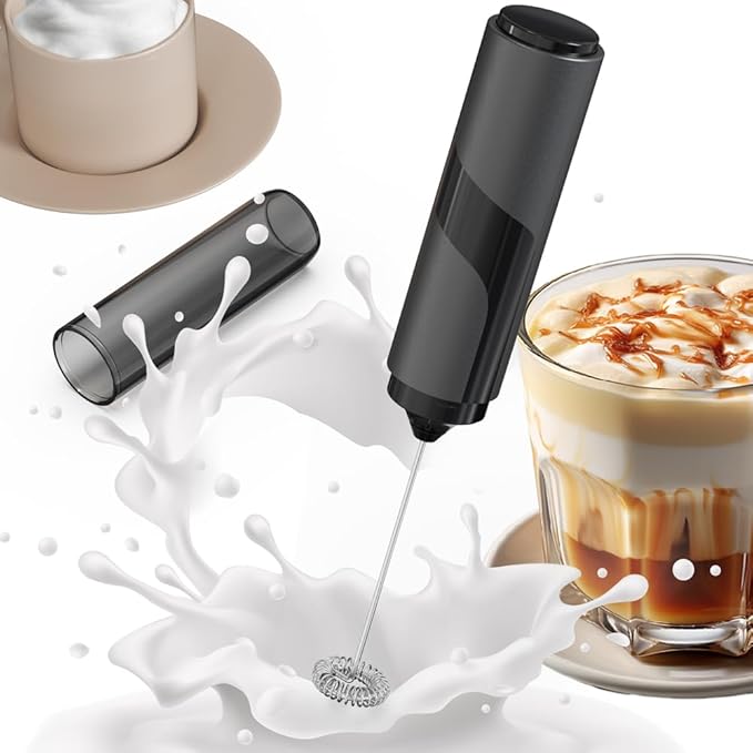 Handheld Electric Milk Frother with Hygiene Cover, Mini Whisk Powerful Hand Drink Mixer for Coffee, Lattes, Cappuccino, Matcha, Protein Shaker, Battery Operated, Electric Milk Foam Maker