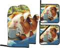 Lazy Home Style Guinea Pig Heat Resistant Oven Gloves And Potholders Set Oven Gloves With Non-Slip Grip For Bbq, Baking, Cooking