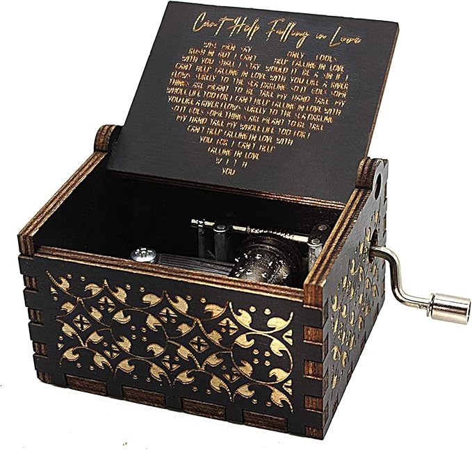 CAMKONG Can't Help Falling in Love Music Box, Birthday Gifts for Wife Girlfriend Women, Vintage Wooden Hand Crank Music Box, Christmas Valentine Wedding Anniversary Romantic Gift