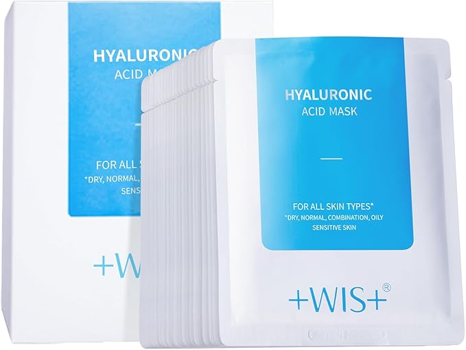 WIS Hyaluronic Acid Essence Full Face Facial Mask Sheet,Deep Hydrating Anti-Aging Serum Moisturizing Face Mask for Dull Dry Skin Care,Anti-Wrinkle & Fine Lines,24 Combo Pack