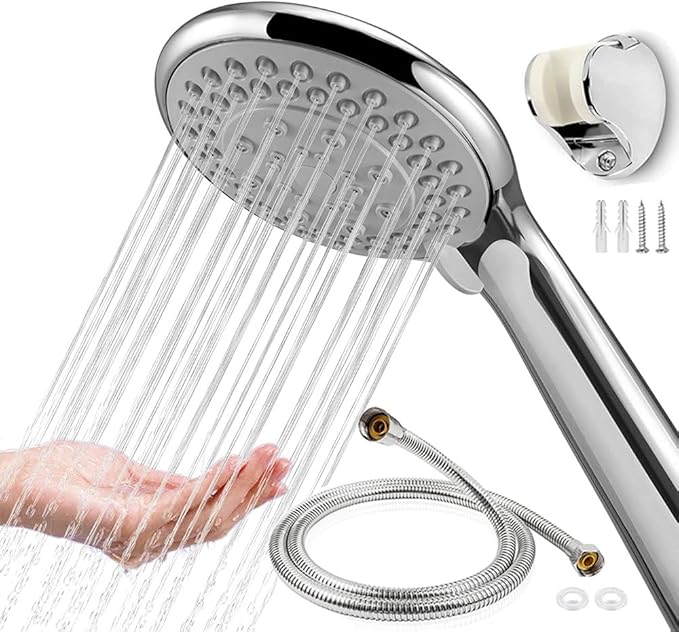 Shower-Head-Universal-1.7M-Hose-with-Holder-Set-Replacement, BauTangLe 2025 Upgraded Shower Head, Enjoy 5 Settings for Showers