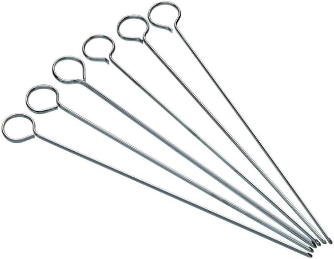 KitchenCraft Flat Kebab Skewers, Stainless Steel, Set of 6 Reusable Metal Skewer Sticks, Simple Cleaning, 2cm (8'')