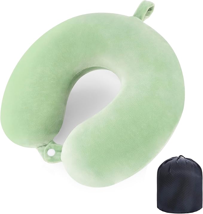 Travel Pillow Neck Pillow Memory Foam Travel Pillows Head Support Cushion for Airplane Train Car Office Travel Essential Flight Pillows for a Long Hauls Sleeping Rest (Green)